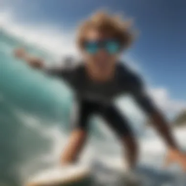 Surfer wearing sunglasses while riding a wave