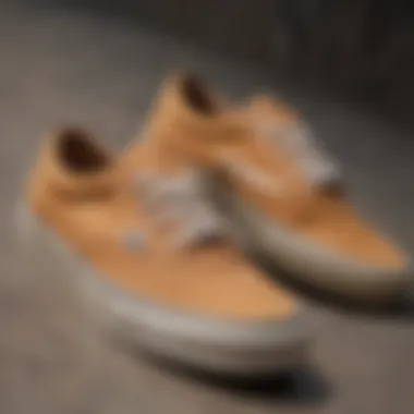 Close-up of tan Vans highlighting the unique design features