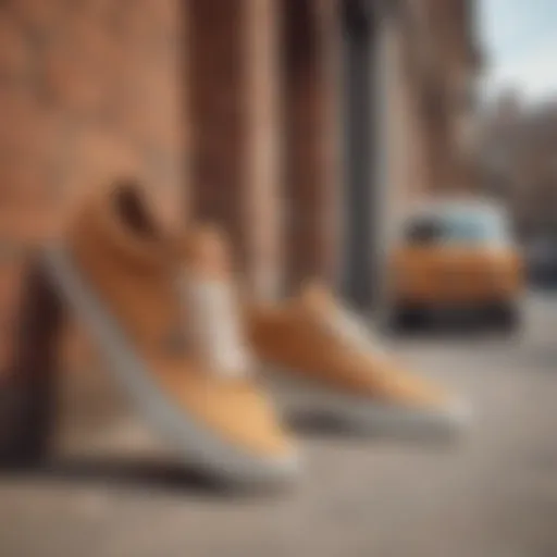 Stylish tan Vans showcased in an urban setting