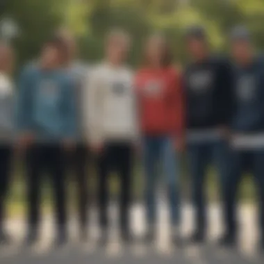 Group of skateboarders in Michigan, united by their crewneck sweatshirts.