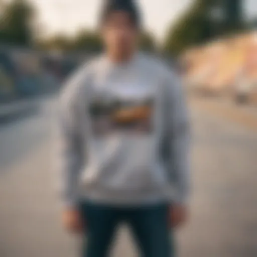 Cozy Michigan crewneck sweatshirt showcased in an urban skatepark setting.