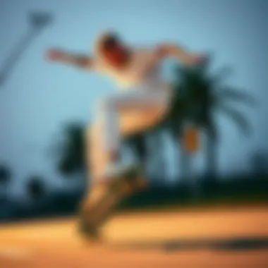 A skateboarder performing a trick while wearing Mnml white jeans, highlighting their utility.