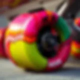 Close-up of Moxi Joyride skate wheels showcasing vibrant colors and design