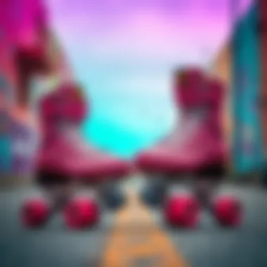 Moxi Joyride skates on a colorful urban backdrop highlighting their aesthetic appeal