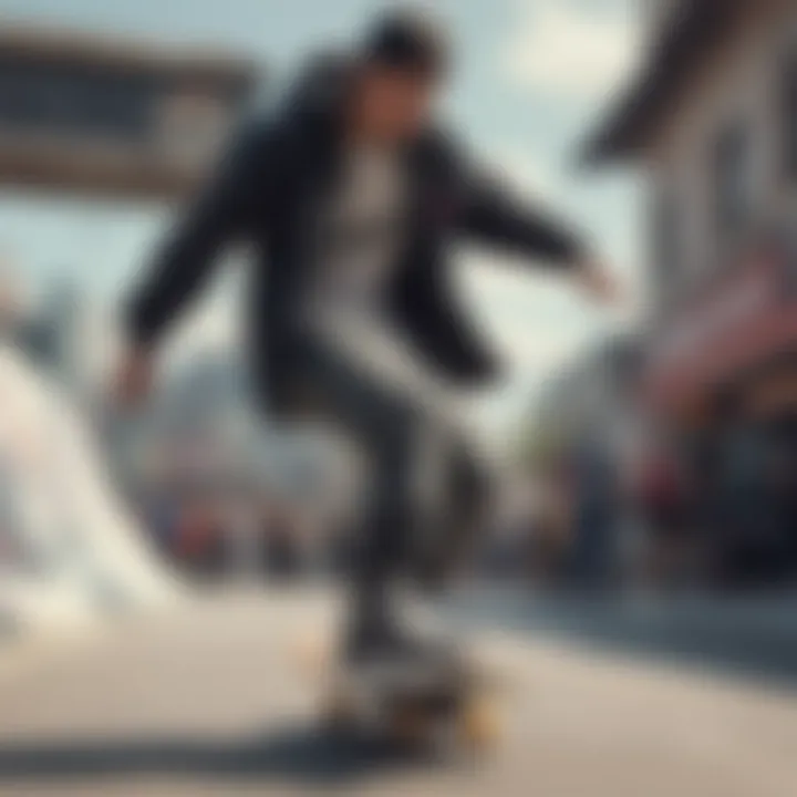 A skateboarder performing a trick in oversized clothing, embodying the essence of negative fashion.