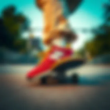 Dynamic skateboarding action featuring New Balance Numeric shoes on a skateboard