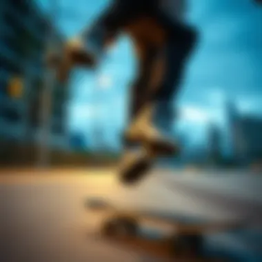 An outdoor skating scene in an urban environment