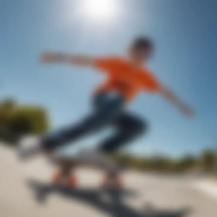 Skater performing tricks under bright sunlight with Prizm eyewear