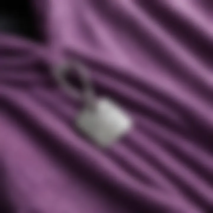 Close-up of the fabric texture of a purple flannel hoodie.