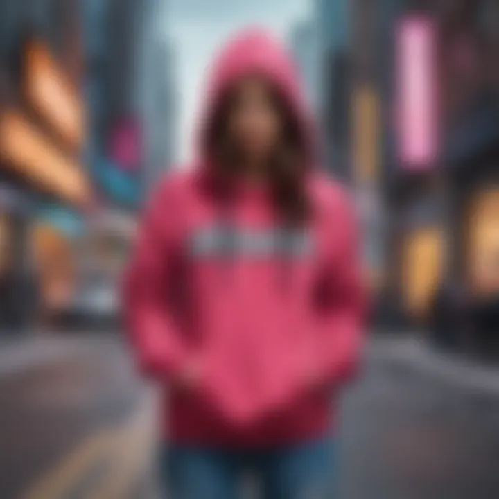 Stylish hoodie displayed against a vibrant urban backdrop