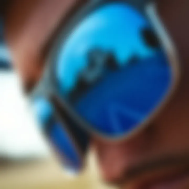 Close-up of Ray-Ban RB4165 Blue sunglasses highlighting lens quality