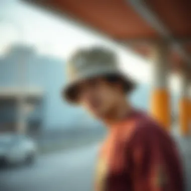 Skateboarding enthusiast wearing a reversible bucket hat