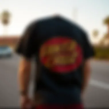 A historical timeline showcasing the evolution of Santa Cruz t-shirts over the years.