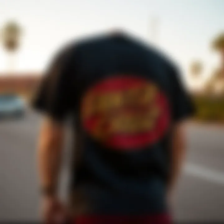 A historical timeline showcasing the evolution of Santa Cruz t-shirts over the years.