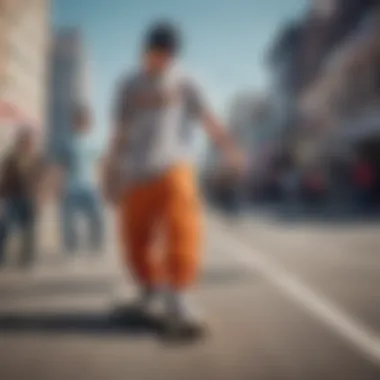 Group of skaters showcasing diverse styles of sweatpants