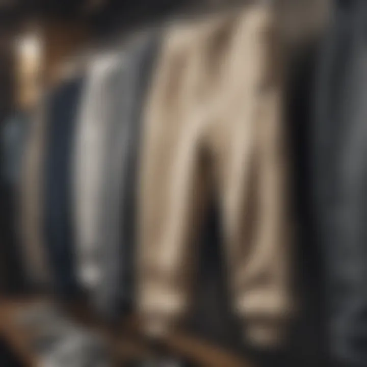 Trendy collection of skate sweatpants displayed on a rack