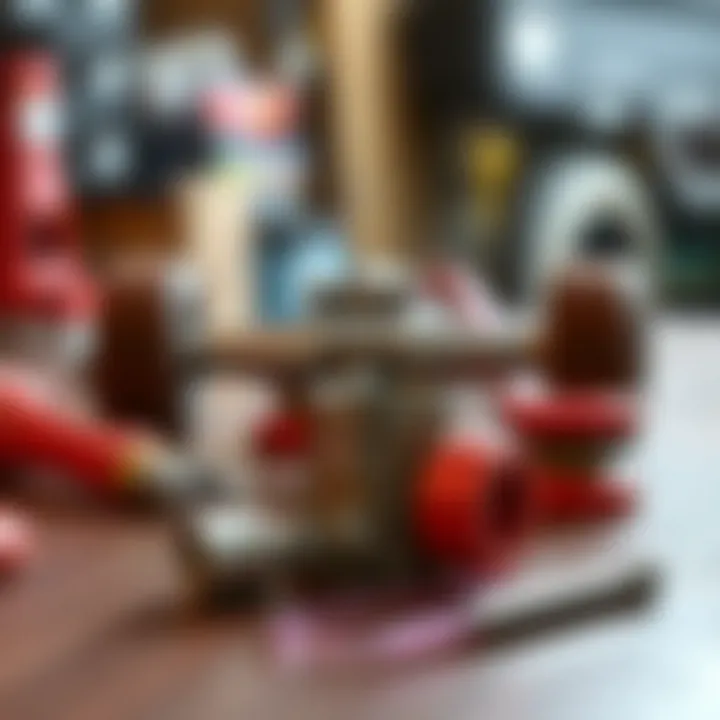 Maintenance tips for skateboard bushings illustrated with tools