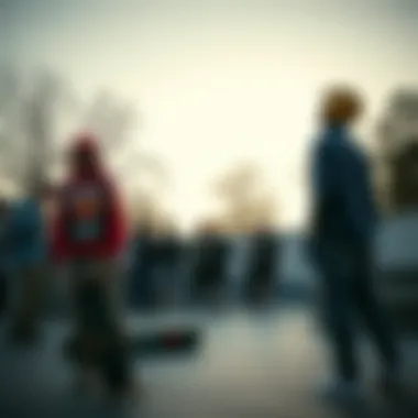 A vibrant community gathering around a skate park