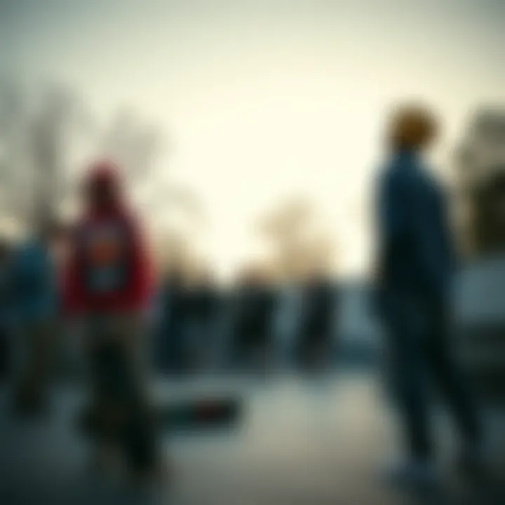 A vibrant community gathering around a skate park