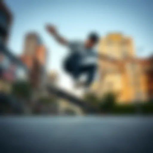 A skateboarder performing a trick in urban surroundings