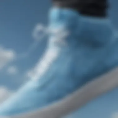 Close-up of sky blue Nike sneakers highlighting design details