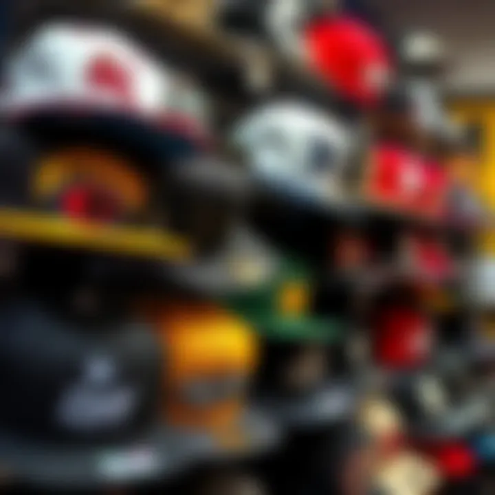 A stylish collection of various snapback hats displayed on a rack