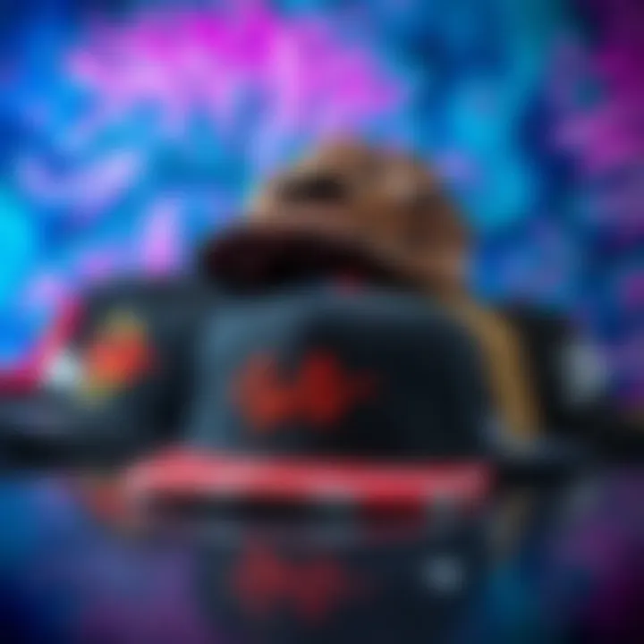 An overview of popular snapback hat styles laid out against a vibrant background