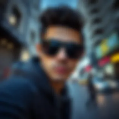 Stylish urban setting with skateboarder and sunglasses