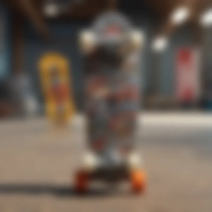 Display of customized Tech Deck mini skateboards with artistic touches