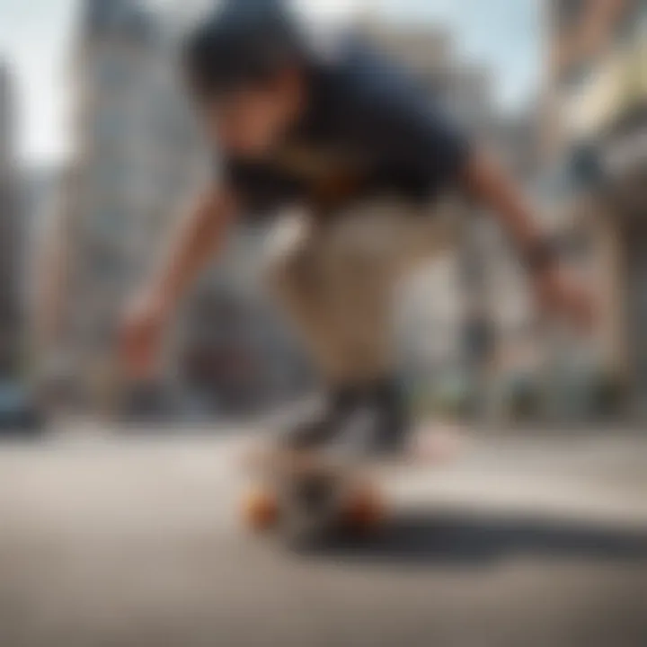 A young enthusiast performing tricks with Tech Deck mini skateboards
