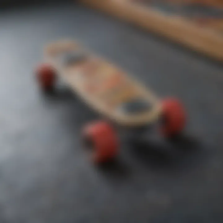 An intricate close-up of a Tech Deck skateboard highlighting its unique features