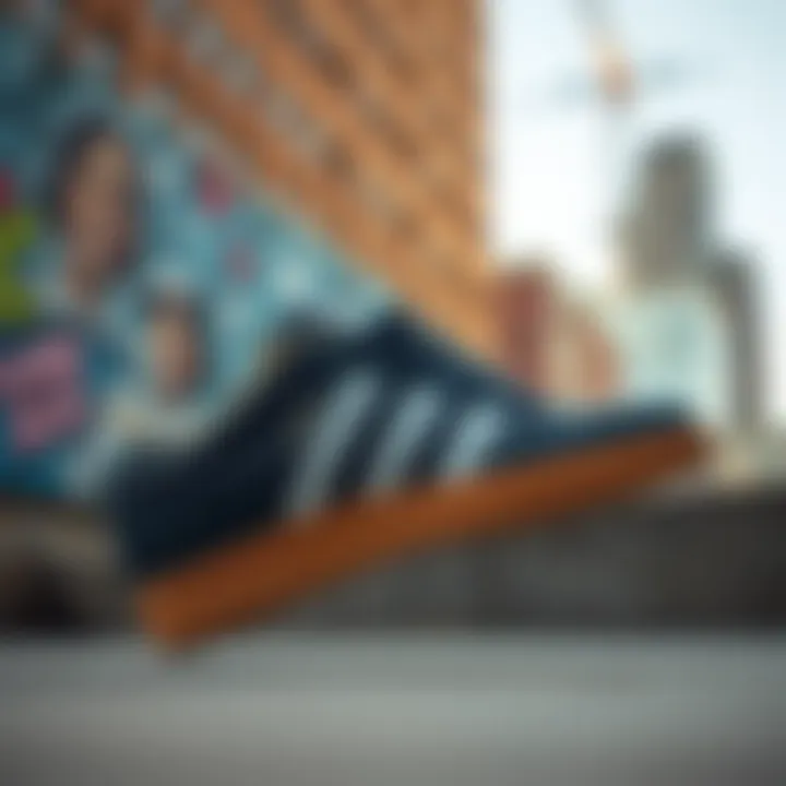 Stylish display of the Adidas Forum Low gum sole against an urban backdrop, emphasizing its cultural appeal.