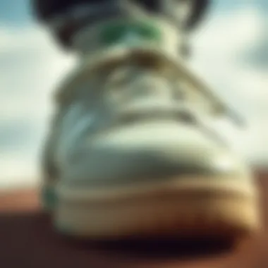 Close-up of the shoe's detailed stitching and material quality