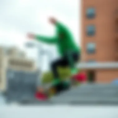 A skater performing tricks while wearing the Adidas Matchbreak Super Green