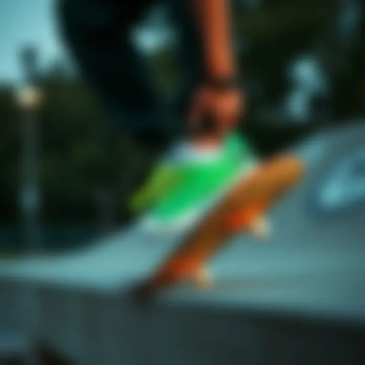 Skater performing a trick while wearing the Adidas Matchbreak Super Green