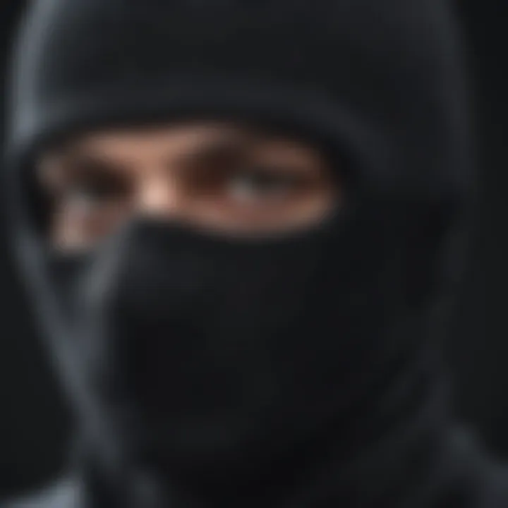 Close-up of the texture and fabric of an all black balaclava