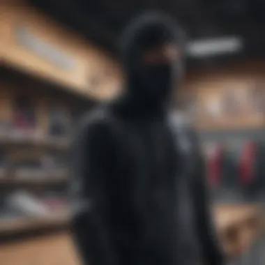 A streetwear fashion scene featuring diverse skateboarders