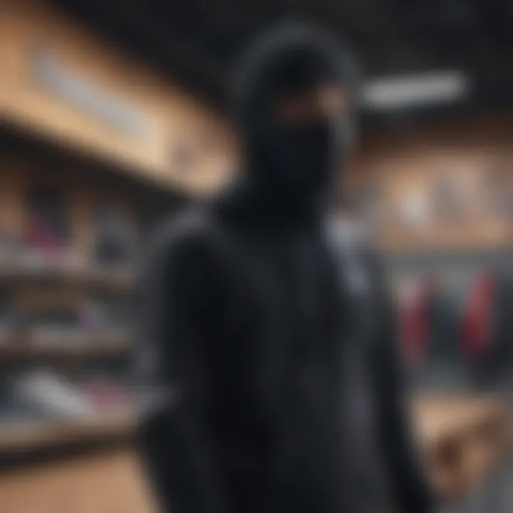 A streetwear fashion scene featuring diverse skateboarders