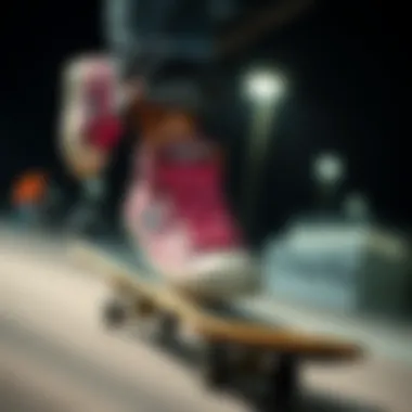 A skateboarder wearing all-leather Converse sneakers in action