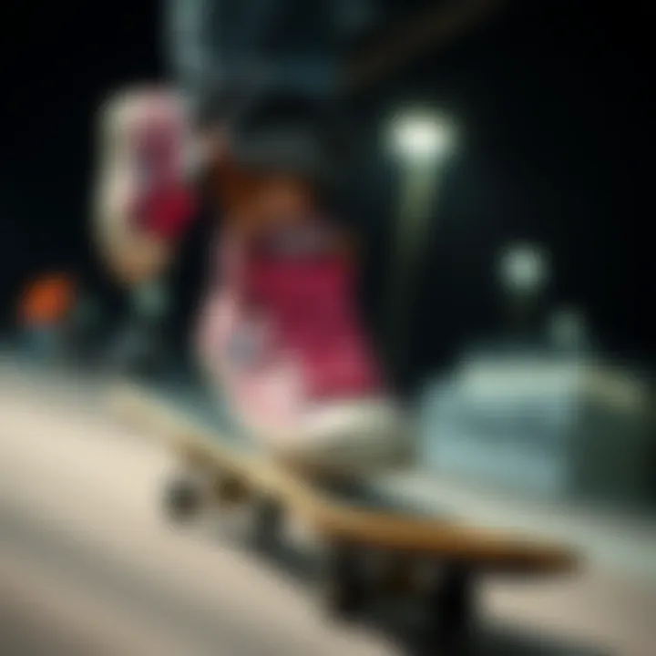 A skateboarder wearing all-leather Converse sneakers in action