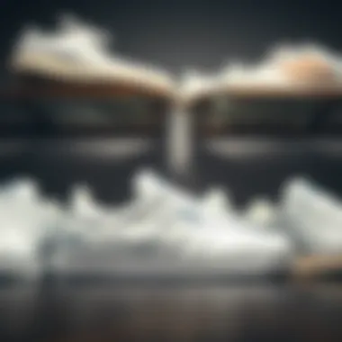 A collection of various white Adidas sneaker models highlighting diversity