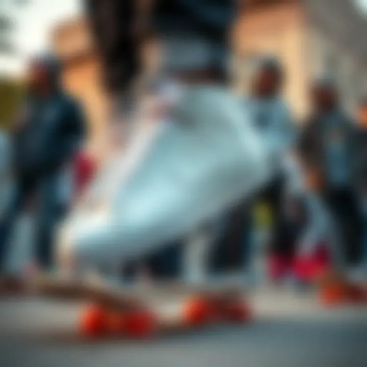 Group of skateboarders wearing White Nike Blazers High