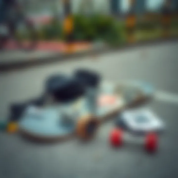 Skateboard gear laid out on the ground