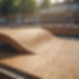 A detailed view of a wooden skateboard ramp showcasing its construction and design features.