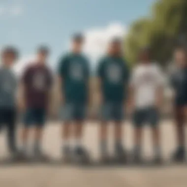 Group of skateboarders wearing Big Kahuna shirts at a skate park