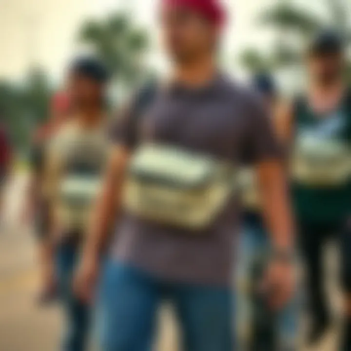 Group of skaters showcasing their cream fanny packs