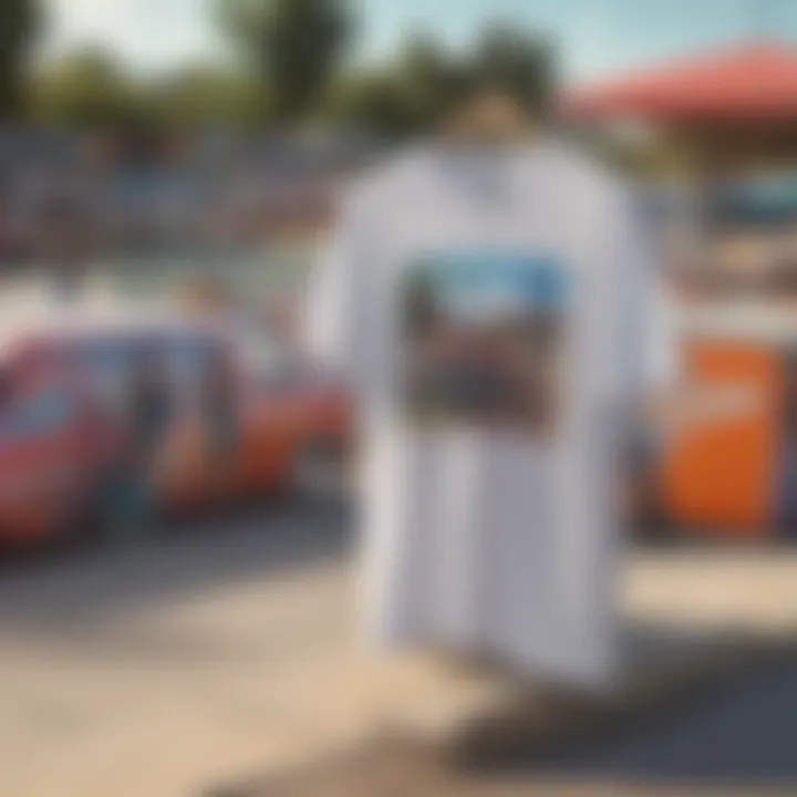 An artistic display of Dicky's T-shirts hanging in a vibrant skate park