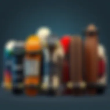 Various brands of drop through longboards displayed together, highlighting their different aesthetics.