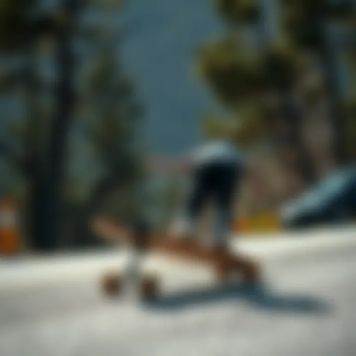 A rider executing a smooth downhill turn on a drop through longboard.