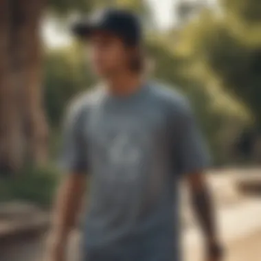 Skateboarder wearing a Volcom graphic tee in action